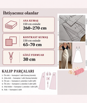 Aria elbise kalıbı için gerekli kumaşlar, gizli fermuar ve kalıp parçaları