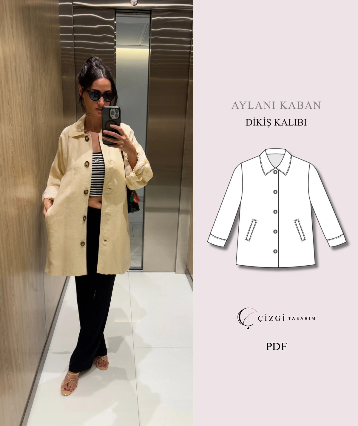 Çizgi Tasarım dikiş kalıbı kapağı — Aylani Minimalist Kaban Kalıbı