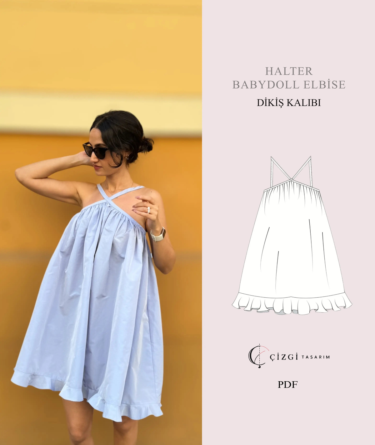Çizgi Tasarım dikiş kalıbı kapağı — Babydoll Halter Elbise Kalıbı