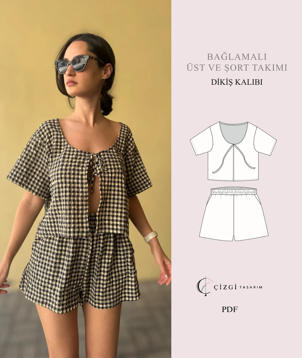 Çizgi Tasarım dikiş kalıbı kapağı — Bağlamalı Üst ve Bol Paça Şort Kalıbı
