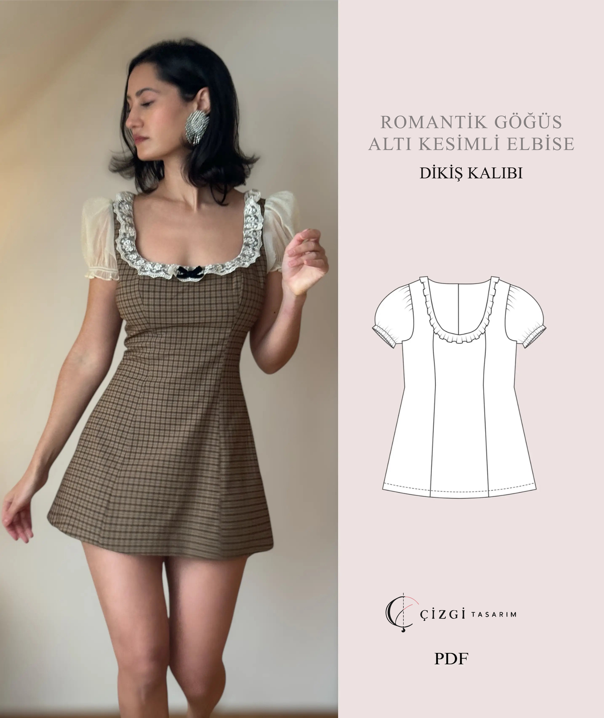 Çizgi Tasarım dikiş kalıbı kapağı — Chloe İmparatorluk Bel Mini Elbise Kalıbı
