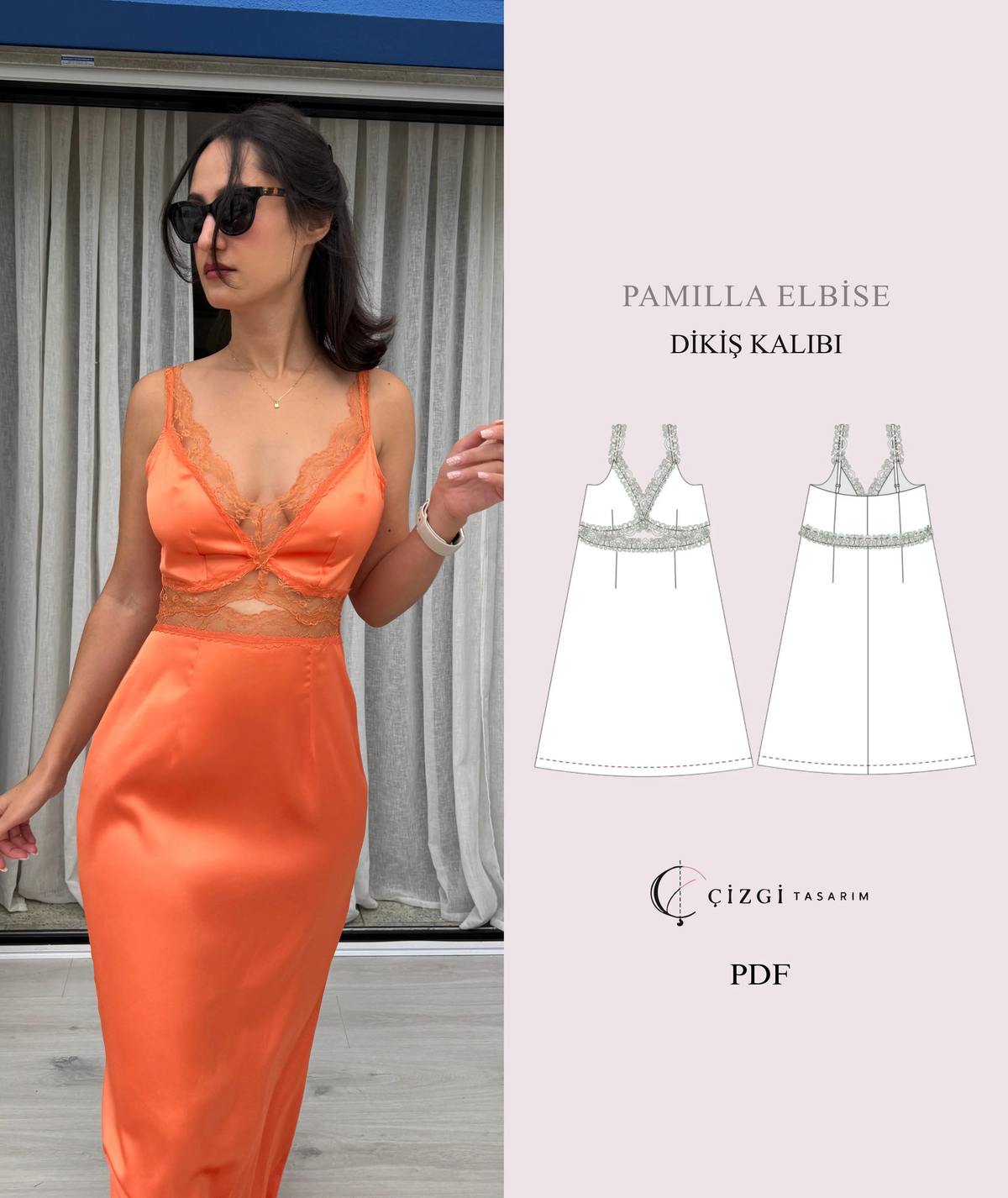 Çizgi Tasarım dikiş kalıbı kapağı — Dantelli Slip Elbise Kalıbı