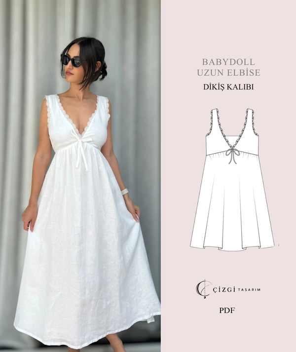 Fırfırlı V Yaka Babydoll Elbise Kalıbı