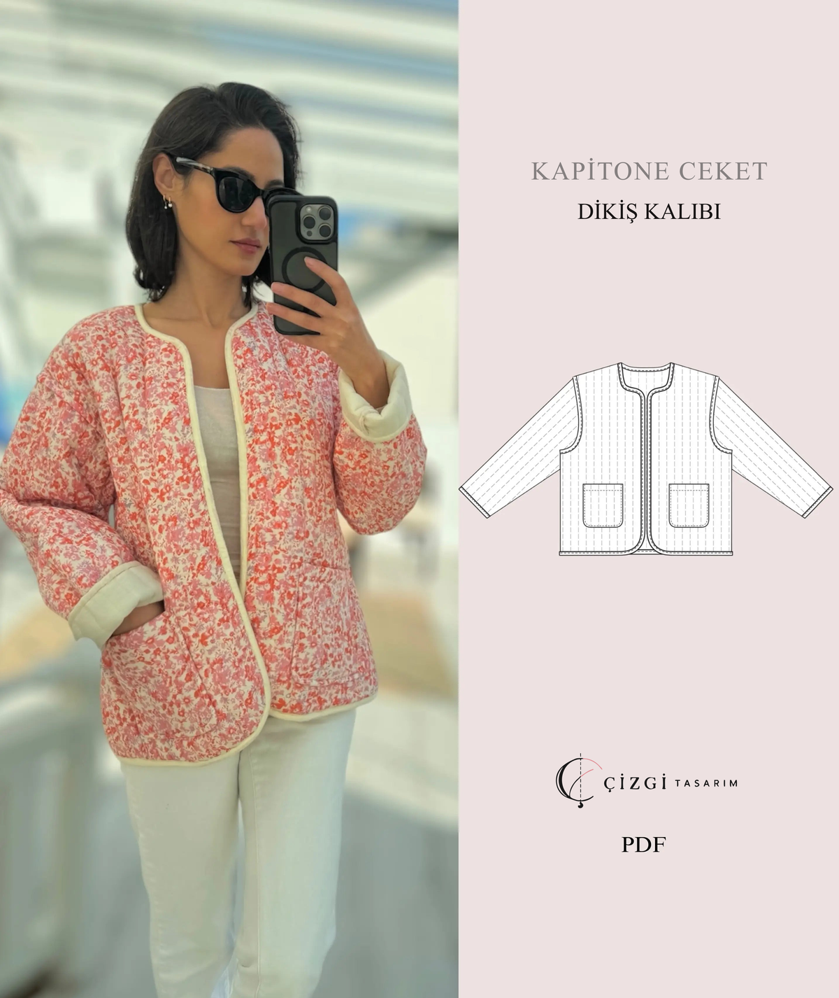 Çizgi Tasarım dikiş kalıbı kapağı — Kapitone Ceket Kalıbı (2XS–5XL)